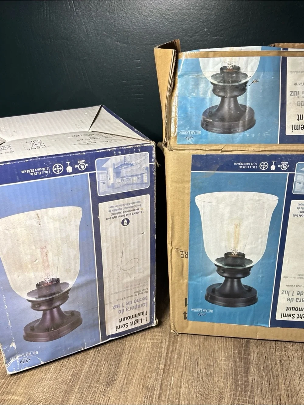 NEW Bel Air Lightning Bronze Vintage Bulb Semi-Flush Mount with Bel